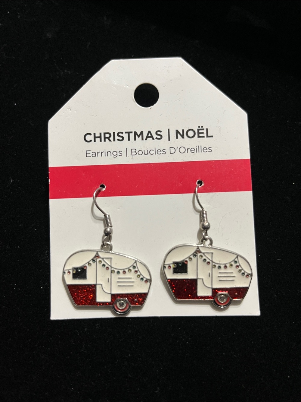 White and Red Christmas Camper dangle Earrings nickel free nwt